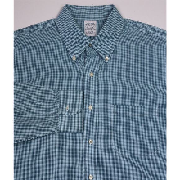 Brooks Brothers Slim Fit Non-Iron Green/White Gingham Check Dress Shirt 16-35 - Picture 1 of 7